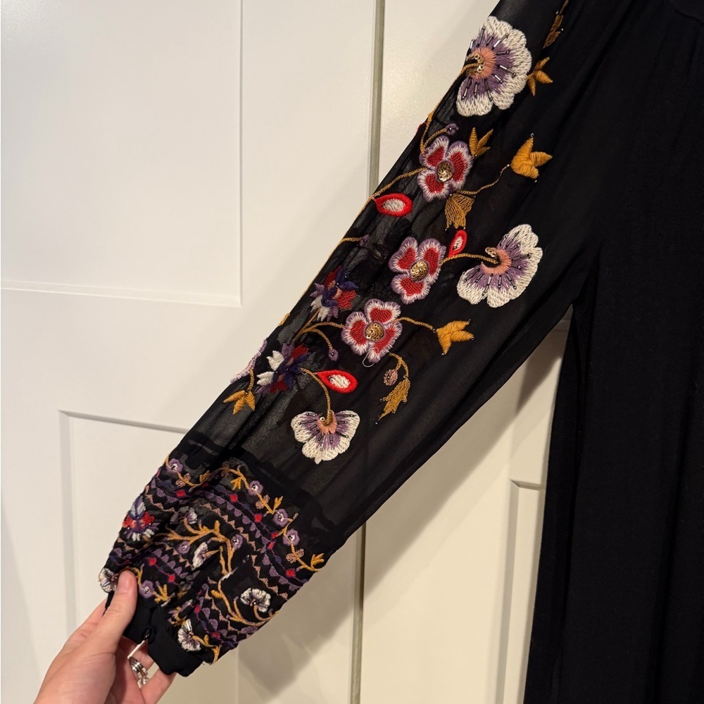 Anthropologie Akemi + Kin Louise Blouse Peasant Embroidered Black - Picture 5 of 8